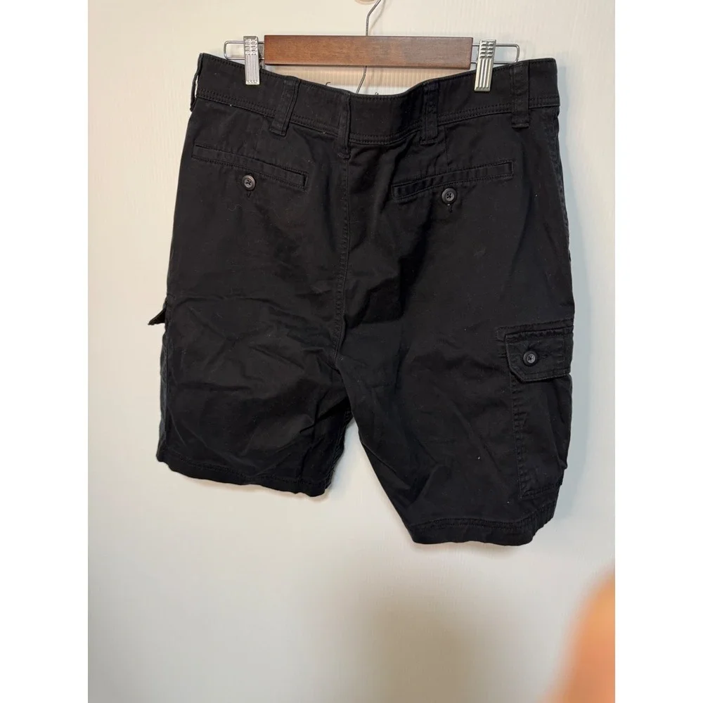 St Johns Bay Mens Black Cotton Cargo Shorts Casual Flat Front Size 36